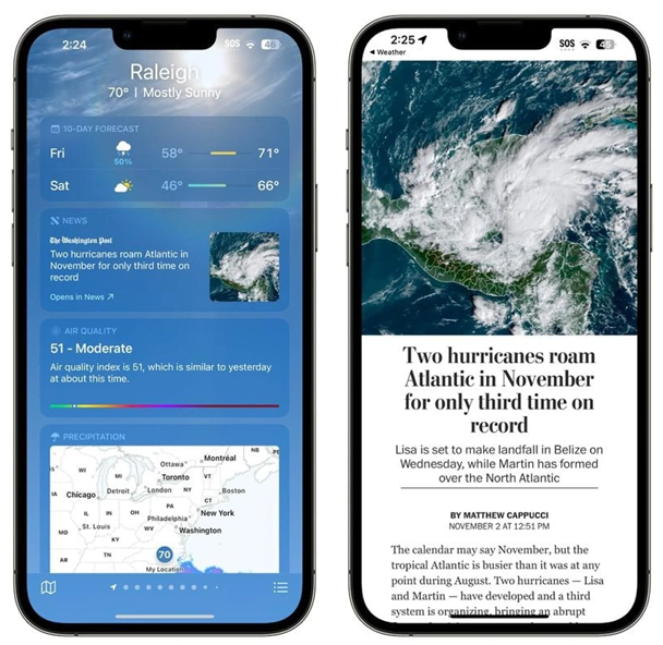 绥化苹果14维修分享iPhone 14手机如何看天气时顺带看新闻 