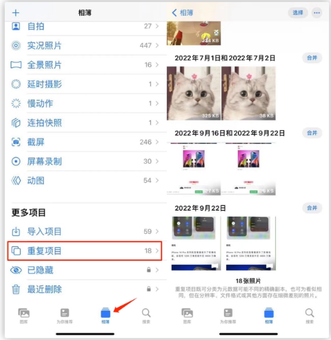 绥化苹果手机维修分享iOS 16 中相册重复项目功能使用方法 